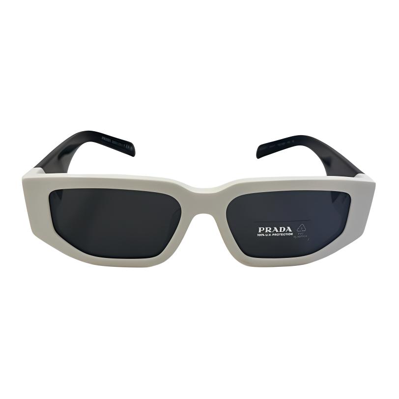PRADA Unisex Irregular Acetate Sunglasses with Logo Temples - White 0PR09ZSF1425S055