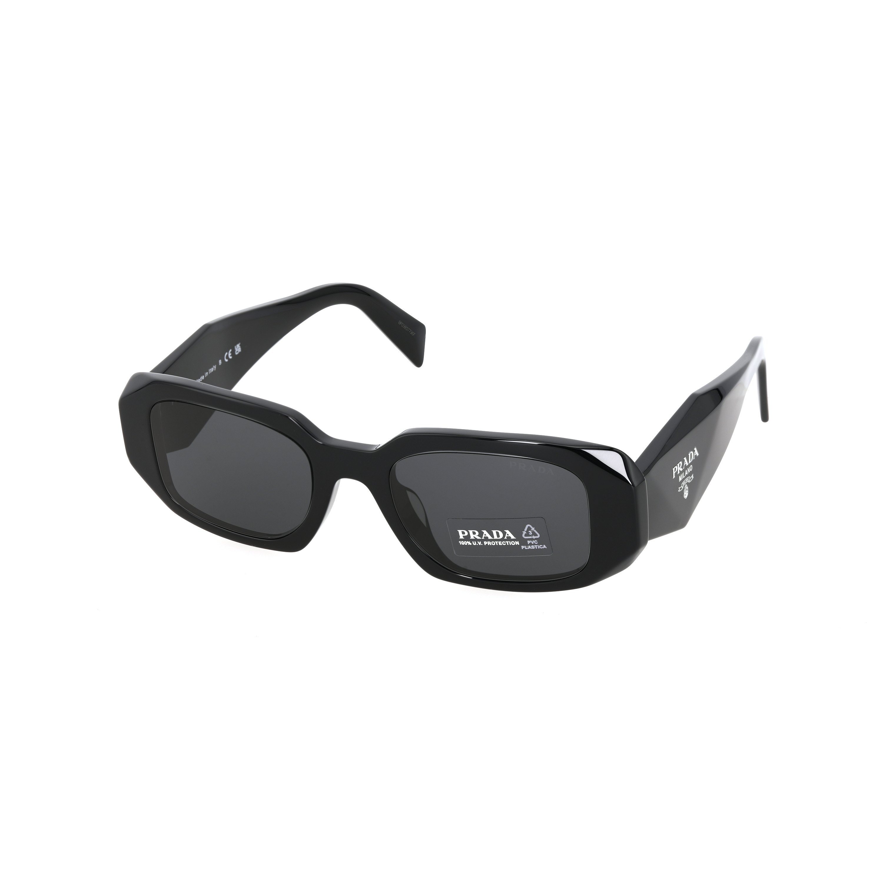 PRADA Unisex Irregular Black Sunglasses with Side Logo Embossed Acetate Frame 0PR-17WS-1AB5S0