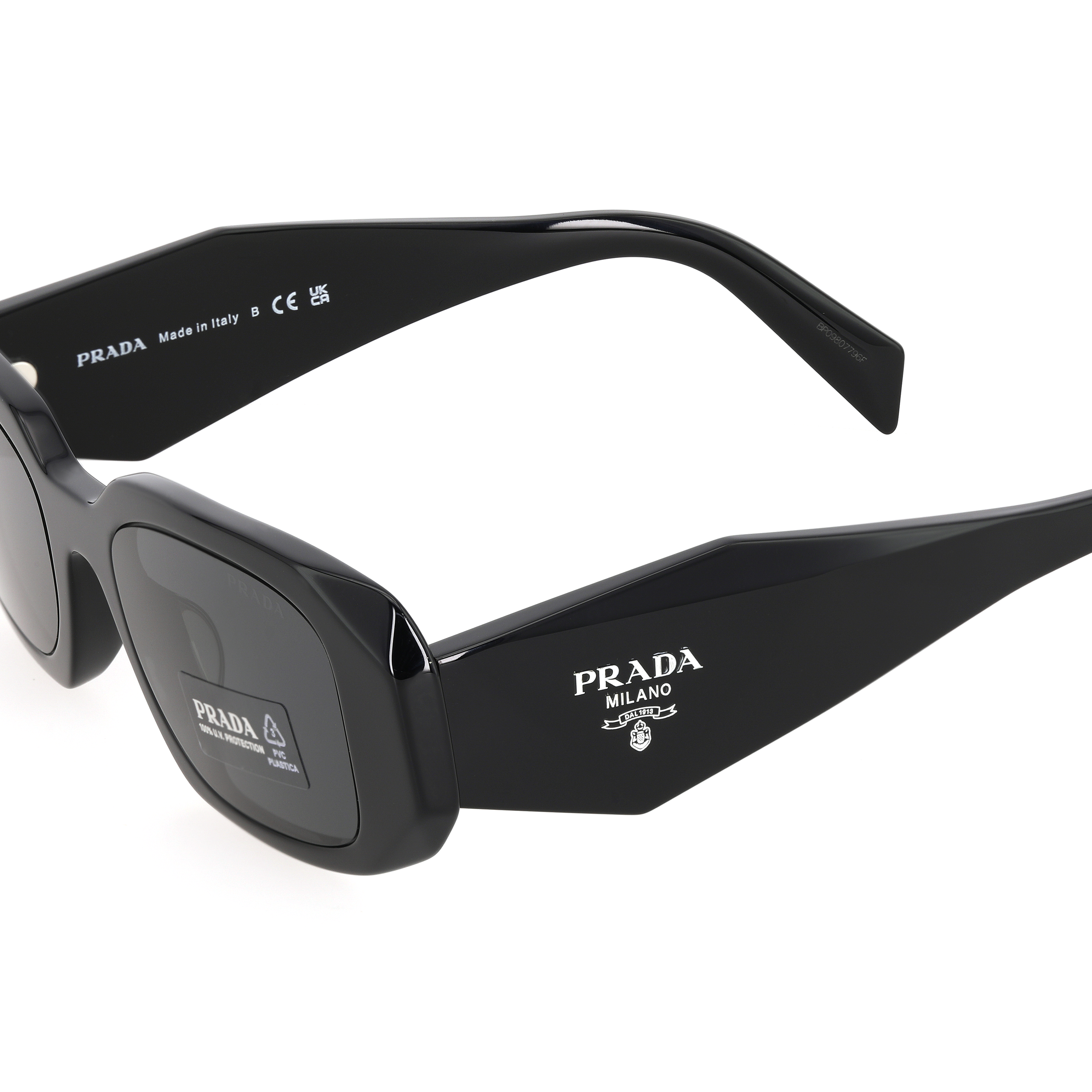 Purchase PRADA 男女不對稱黑色墨鏡 側邊浮雕Logo醋酸框 0PR-17WS-1AB5S0