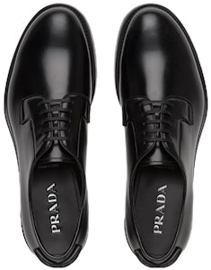 普拉達 拉絨皮革時尚系帶鞋 黑色 Shop 普拉達 拉絨皮革時尚系帶鞋 黑色