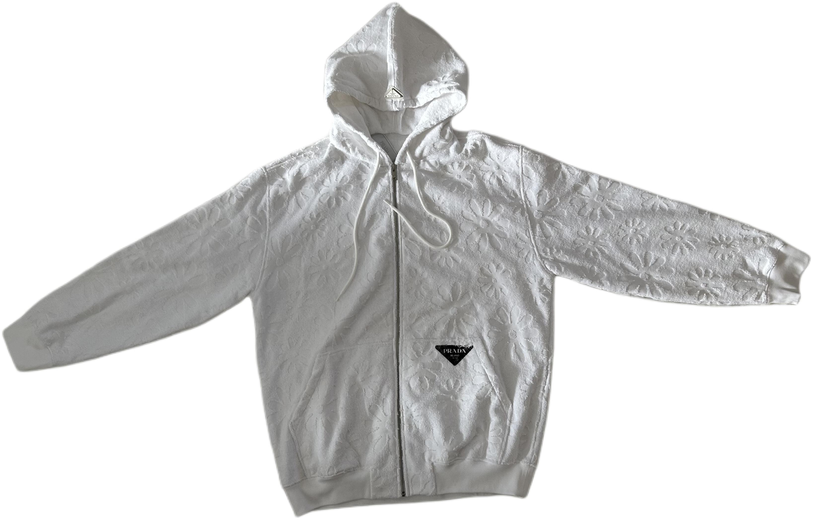 Prada White Graphic Jacquard Zip Hoodie UJL13A-10E3-F0009