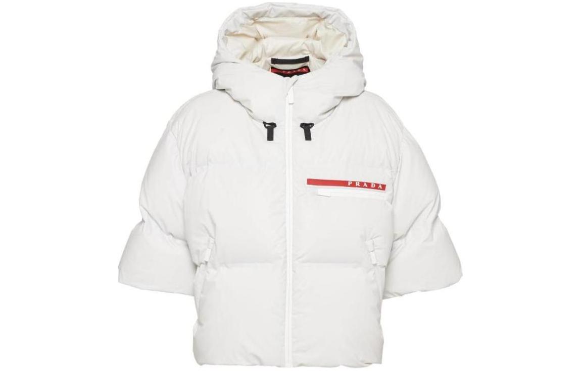 Prada White Hooded Short-Sleeve Jacket with Zipper 291844-1T2Y-F0K74-S-202