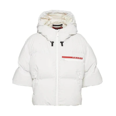 Prada White Hooded Short-Sleeve Jacket with Zipper 291844-1T2Y-F0K74-S-202