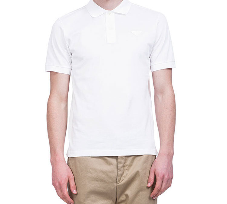 Shop 普拉达白色标志印花短袖POLO衫 UJN444-XGS-F0009-S-181