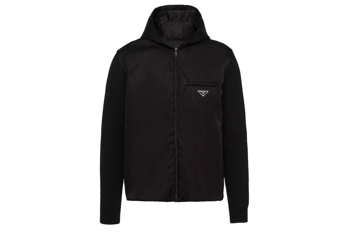 Prada Wool Recycled Nylon Hoodie Jacket Black UMG026-1JF4-F0002-S-202