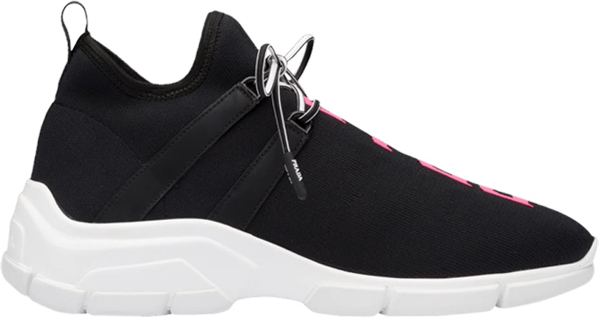 Women Prada XY Knit Sneaker Black Fluorescent Pink 1E344L 3V98