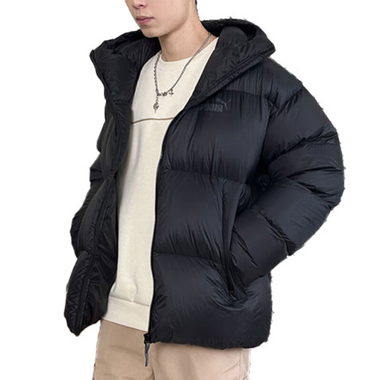 Lookbook プーマ ブラック フード付きパファージャケット 長袖 サーマルコート. 678334-01