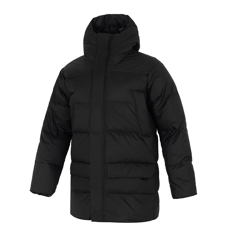 PUMA  Black Mid-Length Windproof Down Jacket Casual Warm Outerwear 684117-01