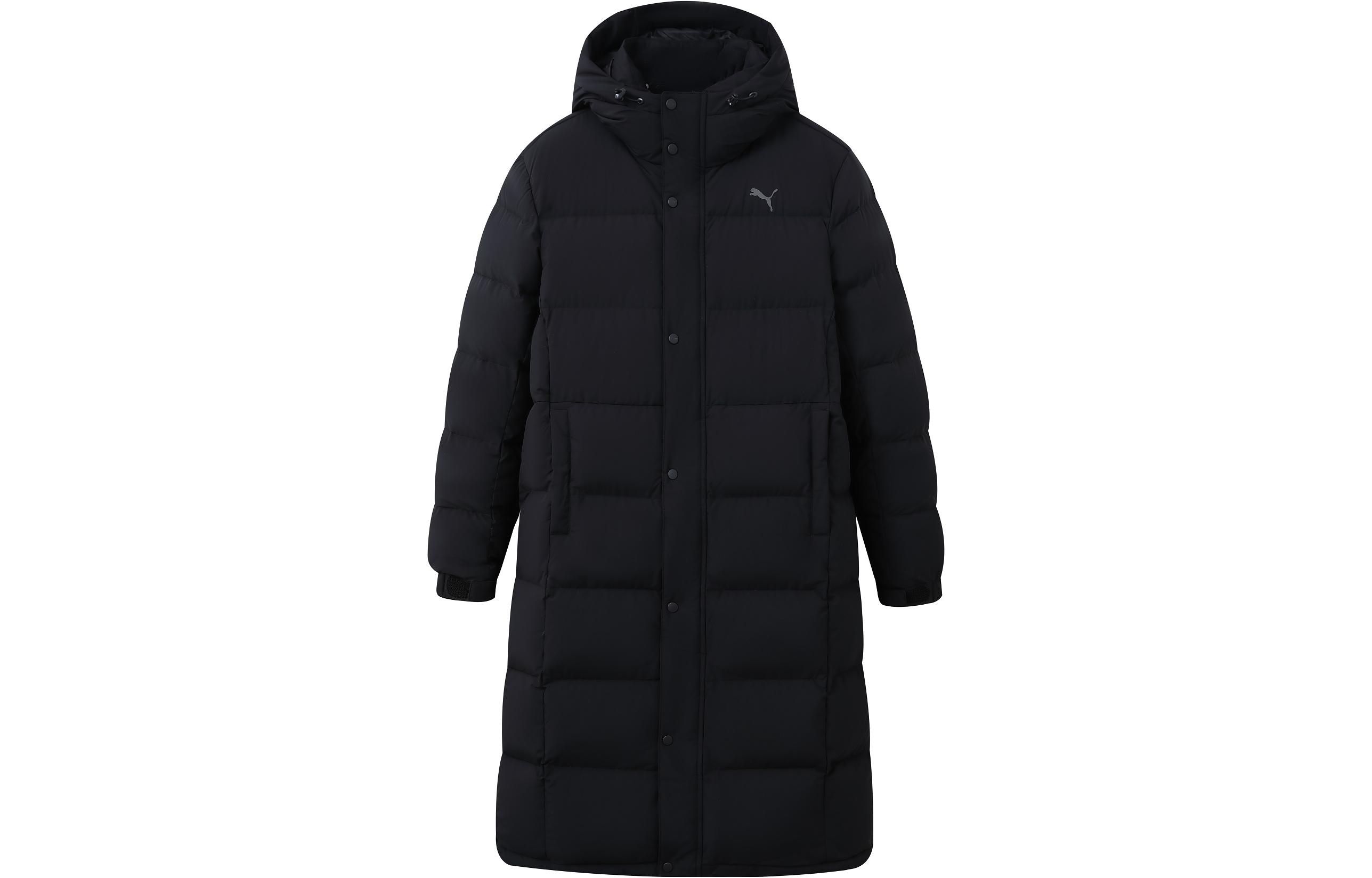 PUMA  Black Single-Breasted Mid-Length Jacket with Logo Print. 933541-01