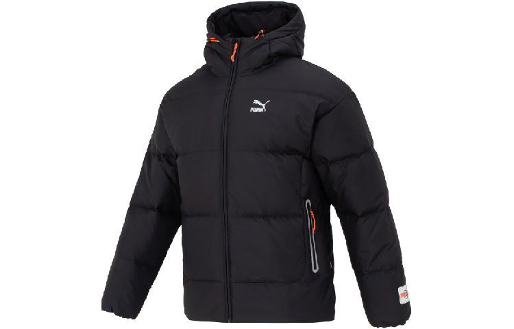 PUMA  Black Solid Color Down Jacket Hoodie Casual Long Sleeve Coat 624529-01