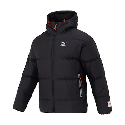 PUMA Black Solid Color Down Jacket Hoodie Casual Long Sleeve Coat 624529-01