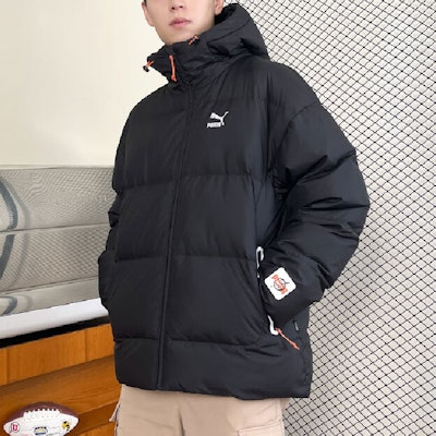 プーマ ブラック 無地 ダウンジャケット フーディー カジュアル 長袖コート 624529-01 Purchase プーマ ブラック 無地 ダウンジャケット フーディー カジュアル 長袖コート 624529-01