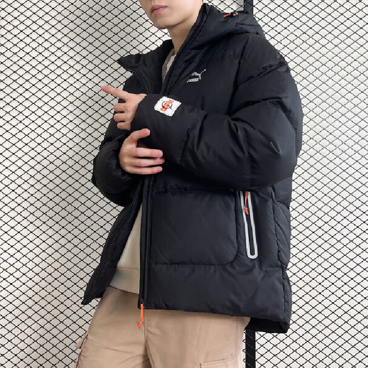 Sizing プーマ ブラック 無地 ダウンジャケット フーディー カジュアル 長袖コート 624529-01