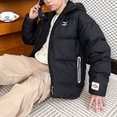 プーマ ブラック 無地 ダウンジャケット フーディー カジュアル 長袖コート 624529-01 Cheap プーマ ブラック 無地 ダウンジャケット フーディー カジュアル 長袖コート 624529-01