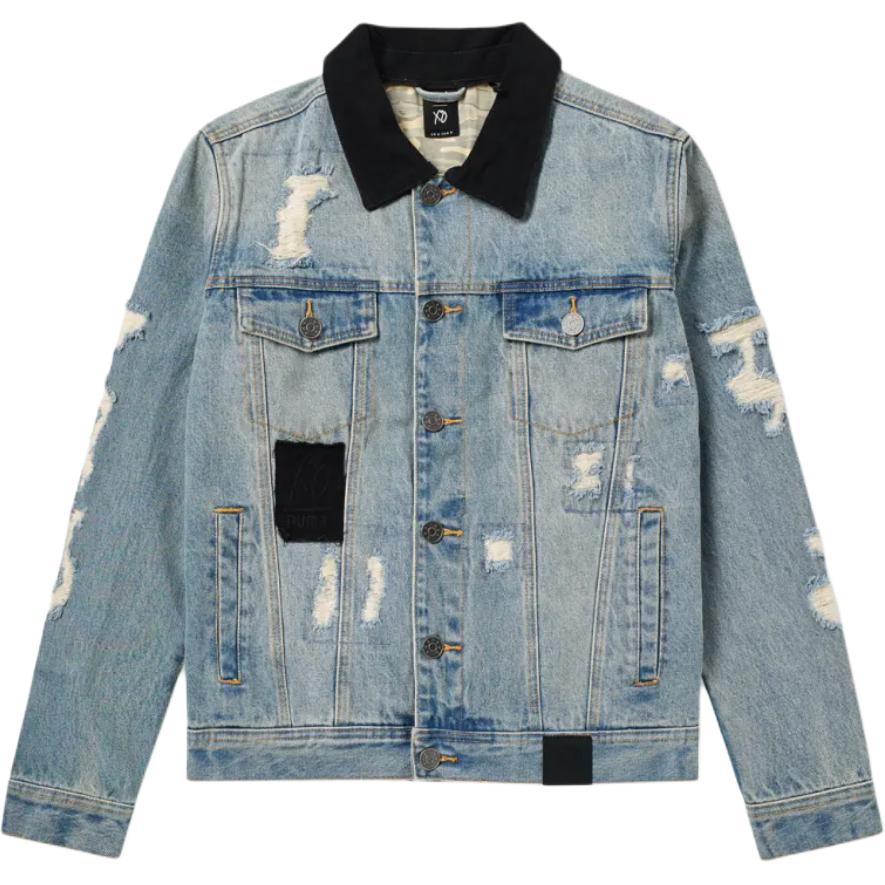 PUMA  Blue Denim Jacket Outdoor Casual Sportswear with Polo Collar. 575588-77