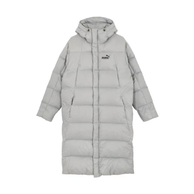 PUMA Gray Long Puffer Jacket Windproof with Hood 678345-14