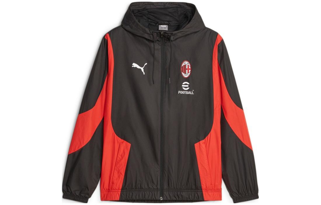 Puma AC Milan Prematch Woven Anthem Jacket Black Colorblock Design 772233-04