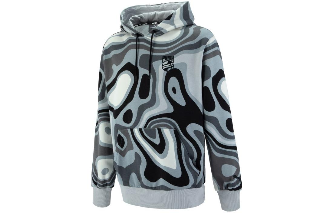 Puma All-Over Print Embroidered Logo Hoodie Grey 536498-01