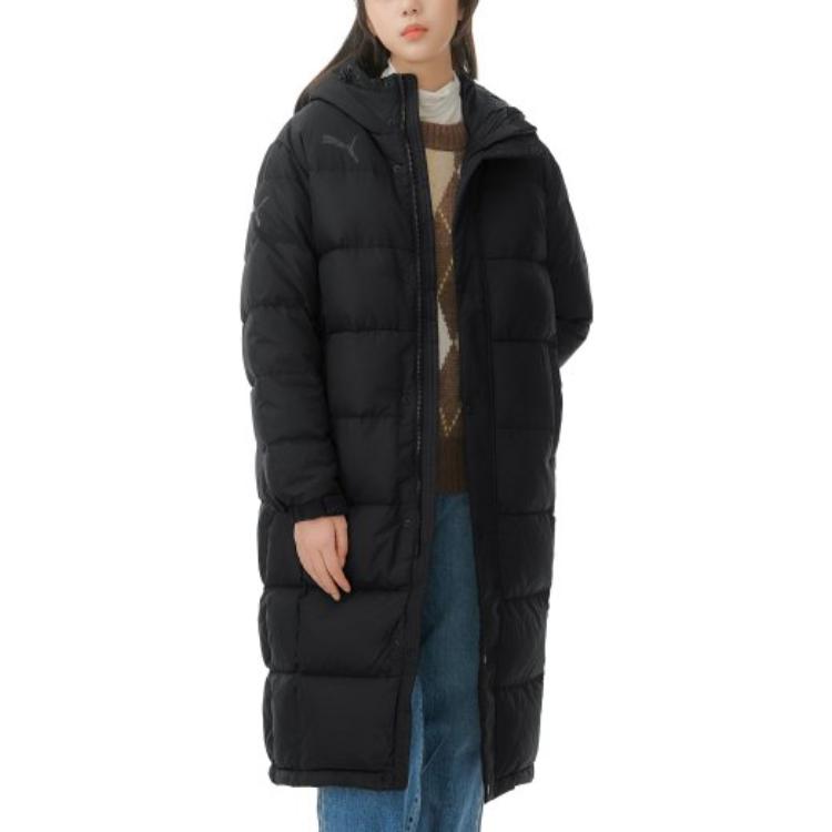 Shop PUMA Alphabet Print Long Down Jacket Winter Unisex Black 932547-01