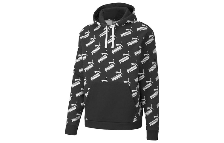 Puma Amplified Logo All-Over Print Hoodie Black Mens Casual Sportswear 582795-01