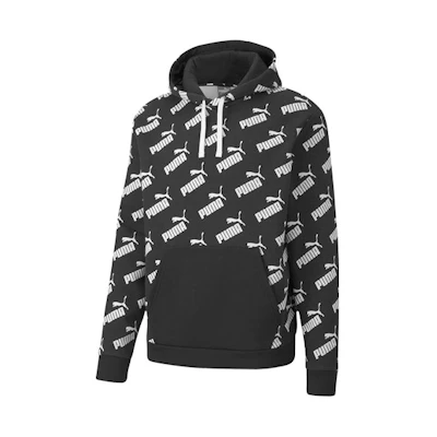 Puma Amplified Logo All-Over Print Hoodie Black Mens Casual Sportswear 582795-01