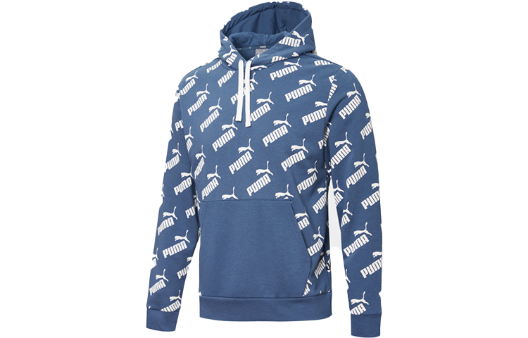 Puma Amplified Logo Pullover Hoodie Deep Denim Blue Casual Sweatshirt 582795-43