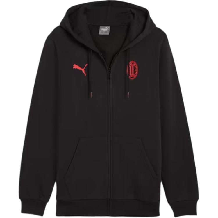 Puma AOP AC Milan ftblESSENTIALS Logo Hoodie Zip Jacket Black 777672-04