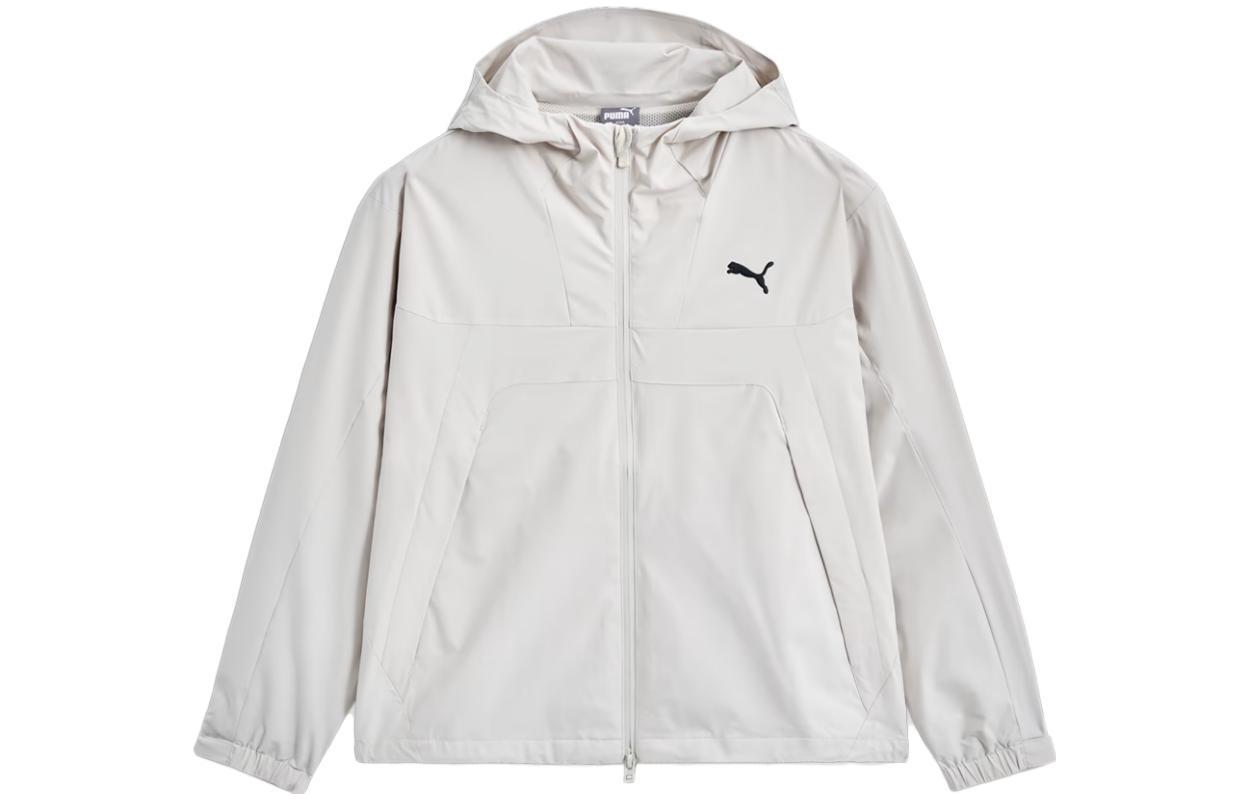 Puma AShield Windbreaker Jacket Gray White Full-Zip Hoodie 940047-03