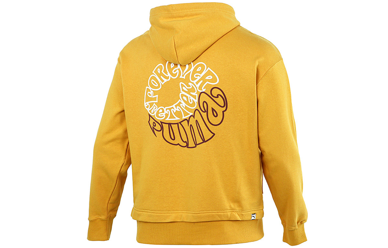 Puma Back Logo Print Retro Pullover Hoodie Yellow 533038-37