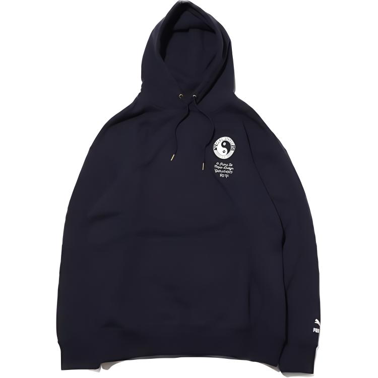 Puma Badge Embroidered Hoodie Unisex Navy Blue 765800-81