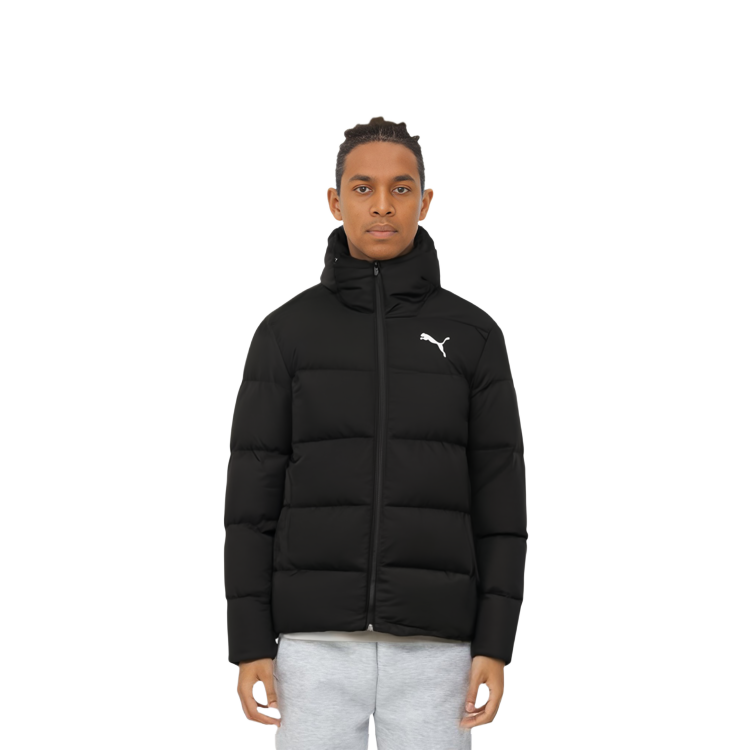 Sizing 푸마 베이직 다운 재킷 퀼팅 후드 경량 겨울 코트 블랙 남성용. 534936-01