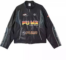 PUMA Beyond The Speed PU Jacket Retro Letter Design Zip Up Unisex Black. 631079-01 PUMA Beyond The Speed PU Jacket Retro Letter Design Zip Up Unisex Black. 631079-01