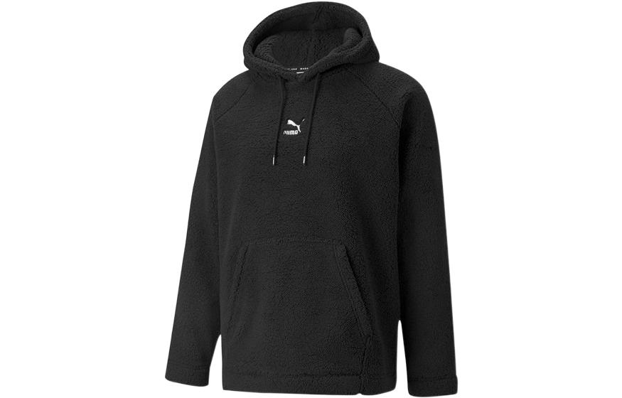 Puma Black Fleece-Lined Hoodie Pullover - Solid Color for Warmth 533122-01