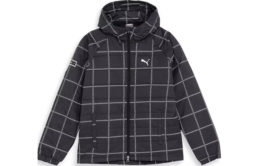 Puma Black Full-Print Checkered Logo Embroidered Zip Hoodie Jacket 624906-01