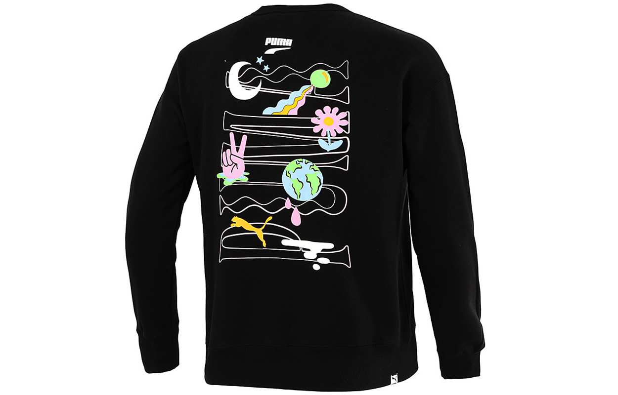 Puma Black Graphic Pullover Knit Sweatshirt for Sports Training 533037-01