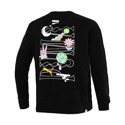 Puma Black Graphic Pullover Knit Sweatshirt for Sports Training 533037-01
