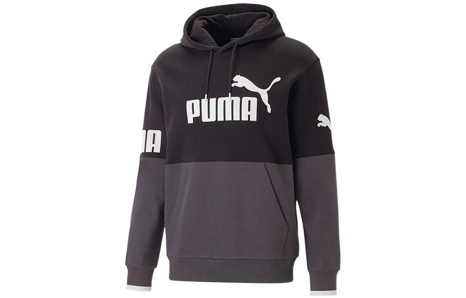 Puma Black Gray Colorblock Logo Hoodie Long Sleeve Casual Sweatshirt 676667-01