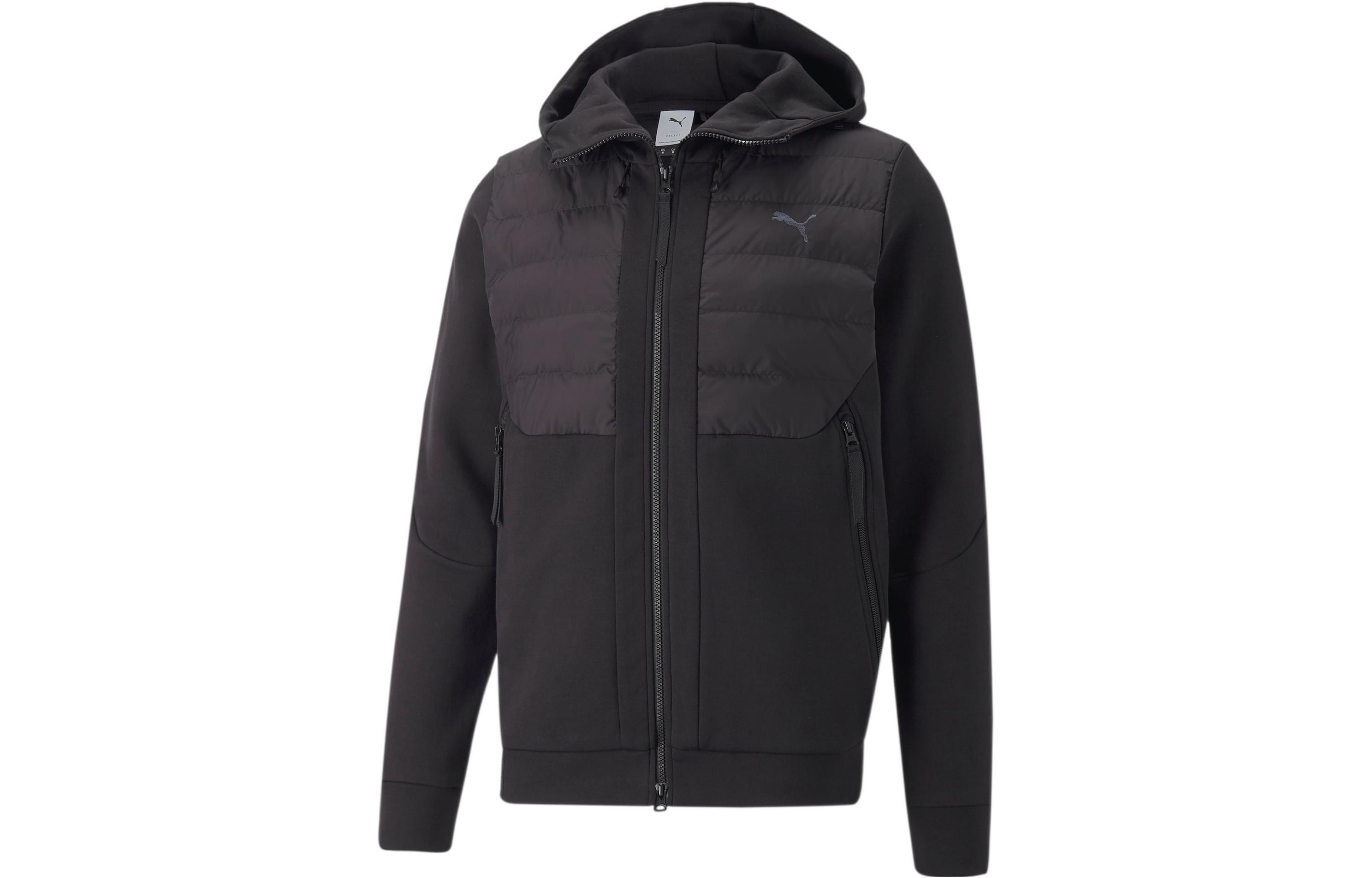 Puma Black Hooded Jacket with Logo Embroidery and Patchwork Design 535823-01