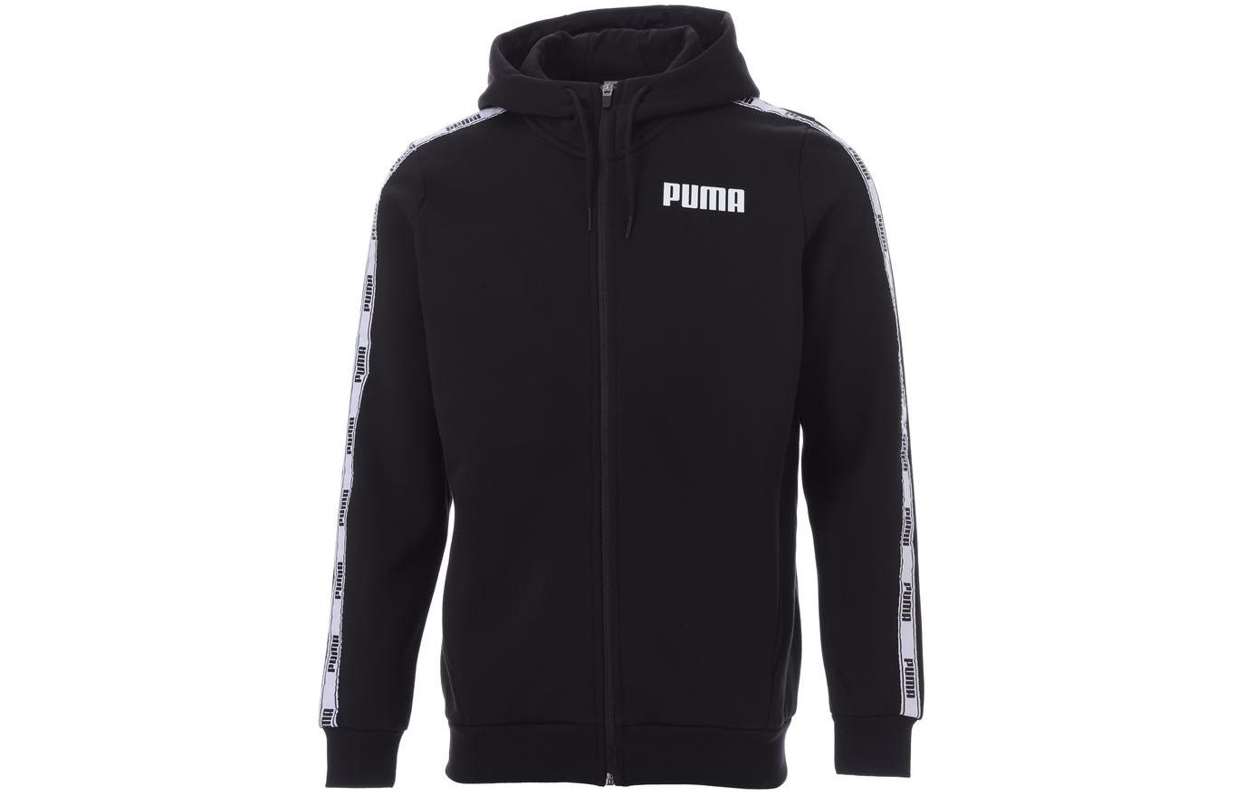 Puma Black Hoodie with Lettered Sleeve Design and Full Zip 847269-01