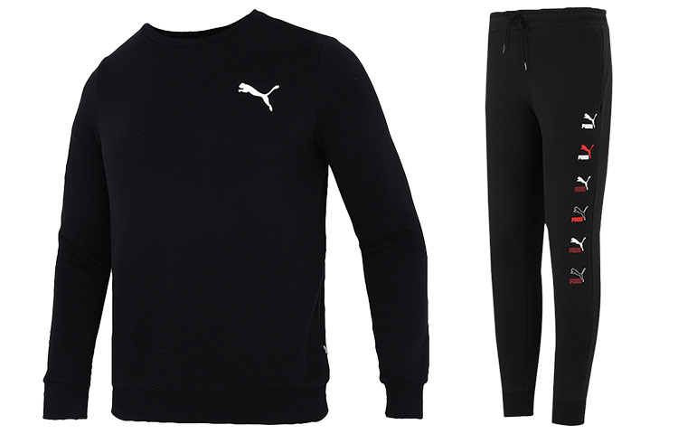 Puma Black Knit Pullover Sweatsuit - Breathable Crewneck & Joggers Set 589034-51+533146-01