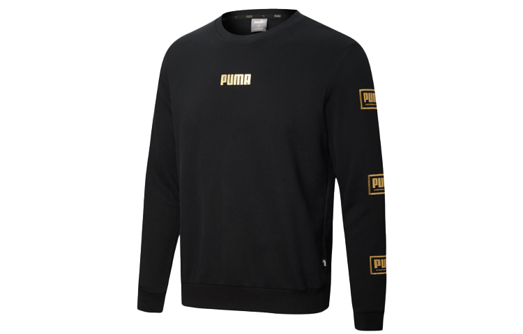 Puma Black Logo Gold-Print Pullover Sweatshirt 586348-01