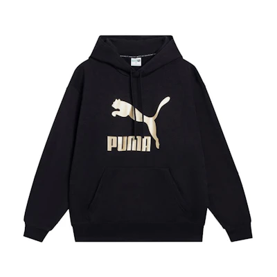 Puma Black Logo Print Long-Sleeve Pullover Hoodie 537678-01