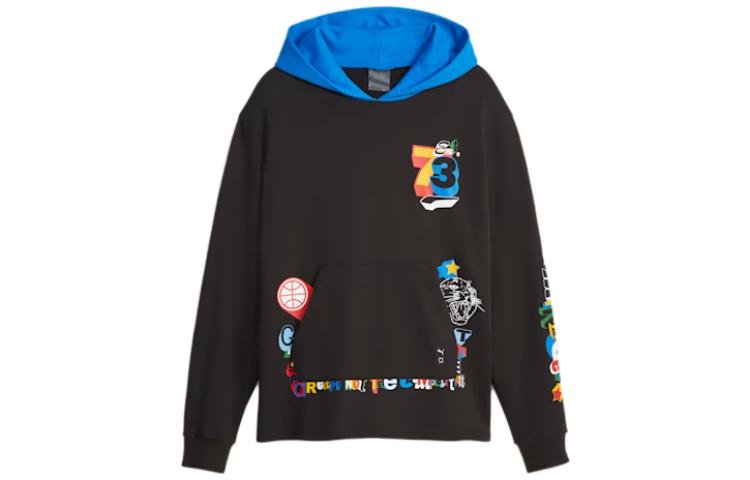 Puma Black Logo Print Pullover Hoodie Long Sleeve Solid Color 622067-01
