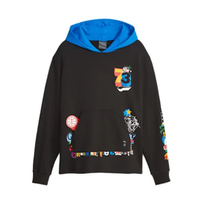 Puma Black Logo Print Pullover Hoodie Long Sleeve Solid Color 622067-01