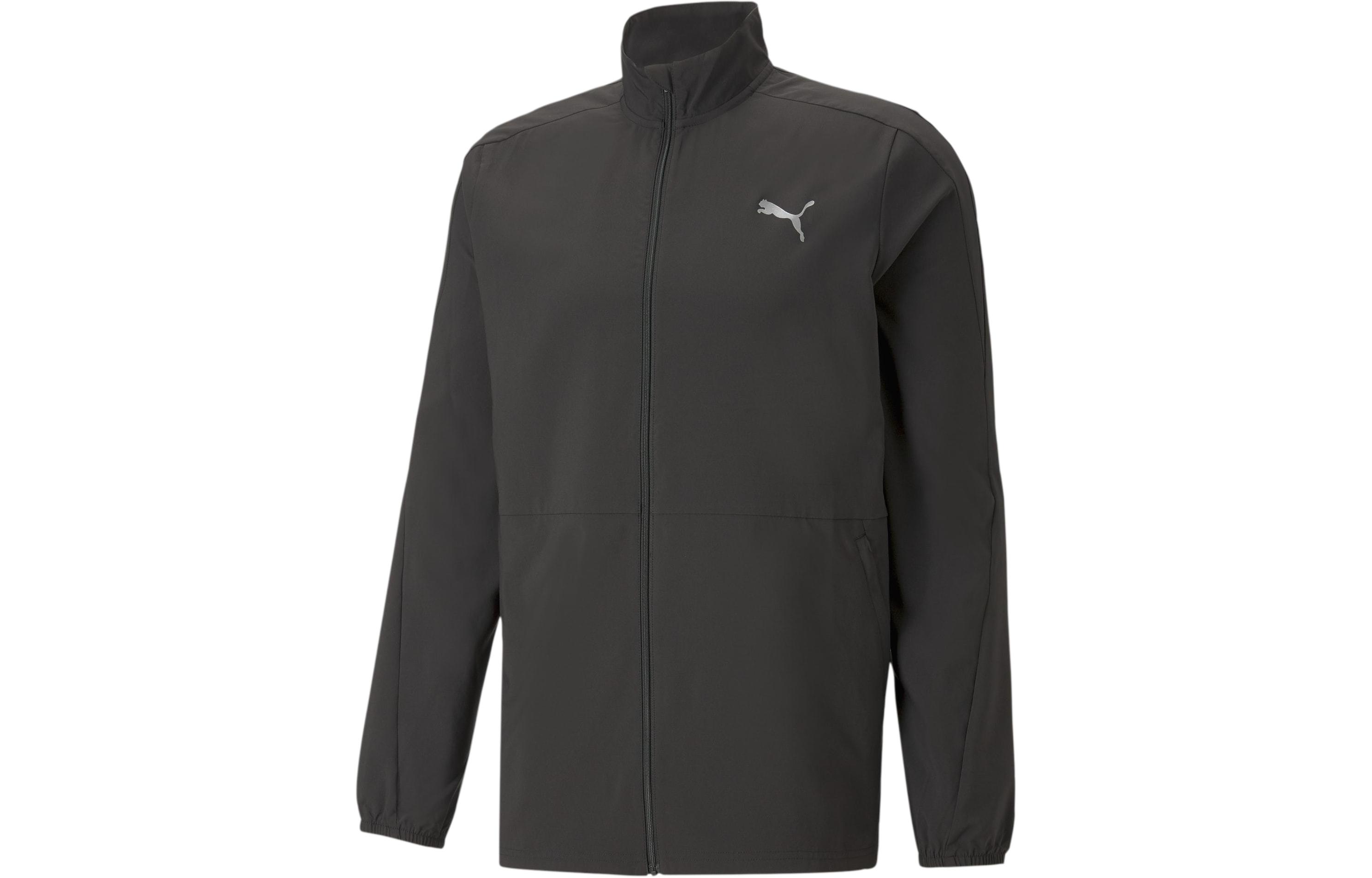 Puma Black Logo Woven Running Jacket with Moisture-Wicking Fabric 523155-01