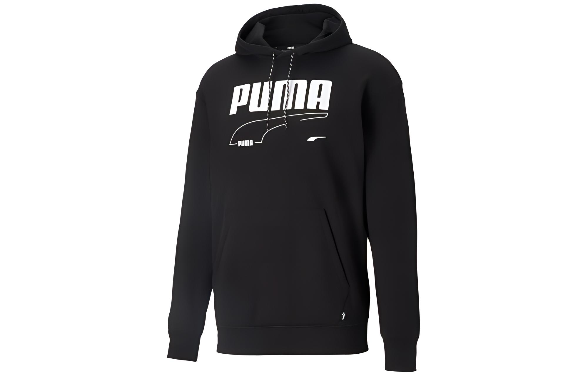 Puma Black Pullover Hoodie with Solid Letter Print Design 585742-01