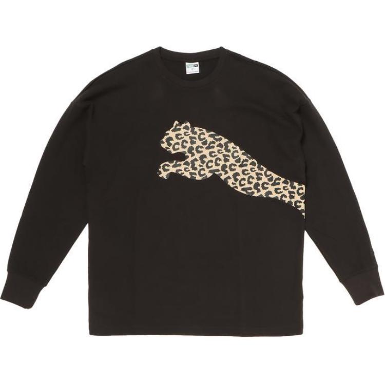 Puma Black Relaxed Fit Animal Print Long Sleeve Crewneck Sweatshirt 623571-01