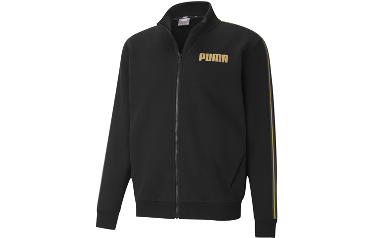 Puma Black Retro Track Jacket with Metallic Logo and Striped Design 587666-01