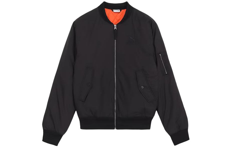 Puma Black Solid Color Baseball Collar Zip Up Loose Jacket 624876-01