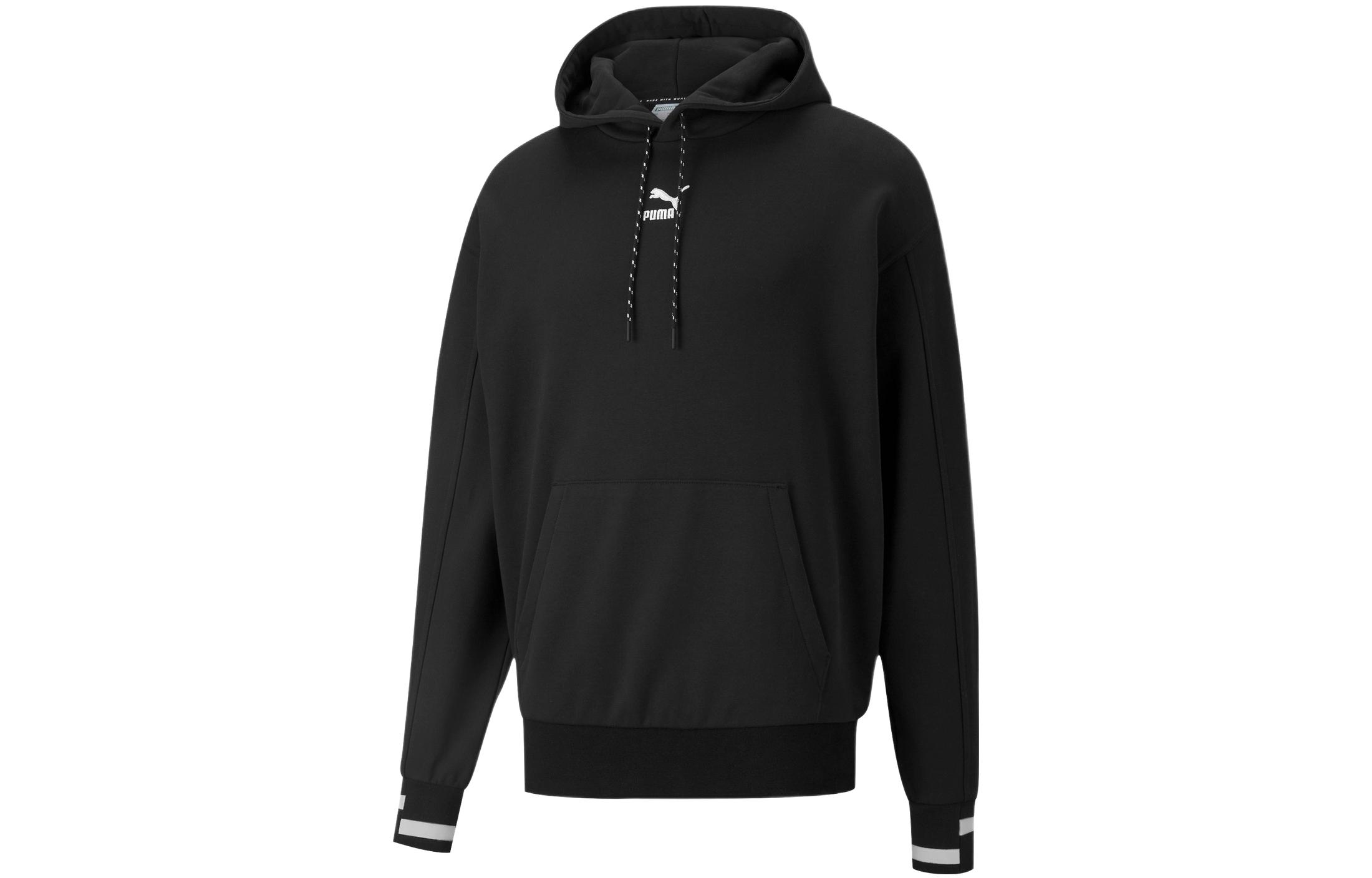 Puma Black Solid Color Logo Print Hoodie Pullover 533204-01